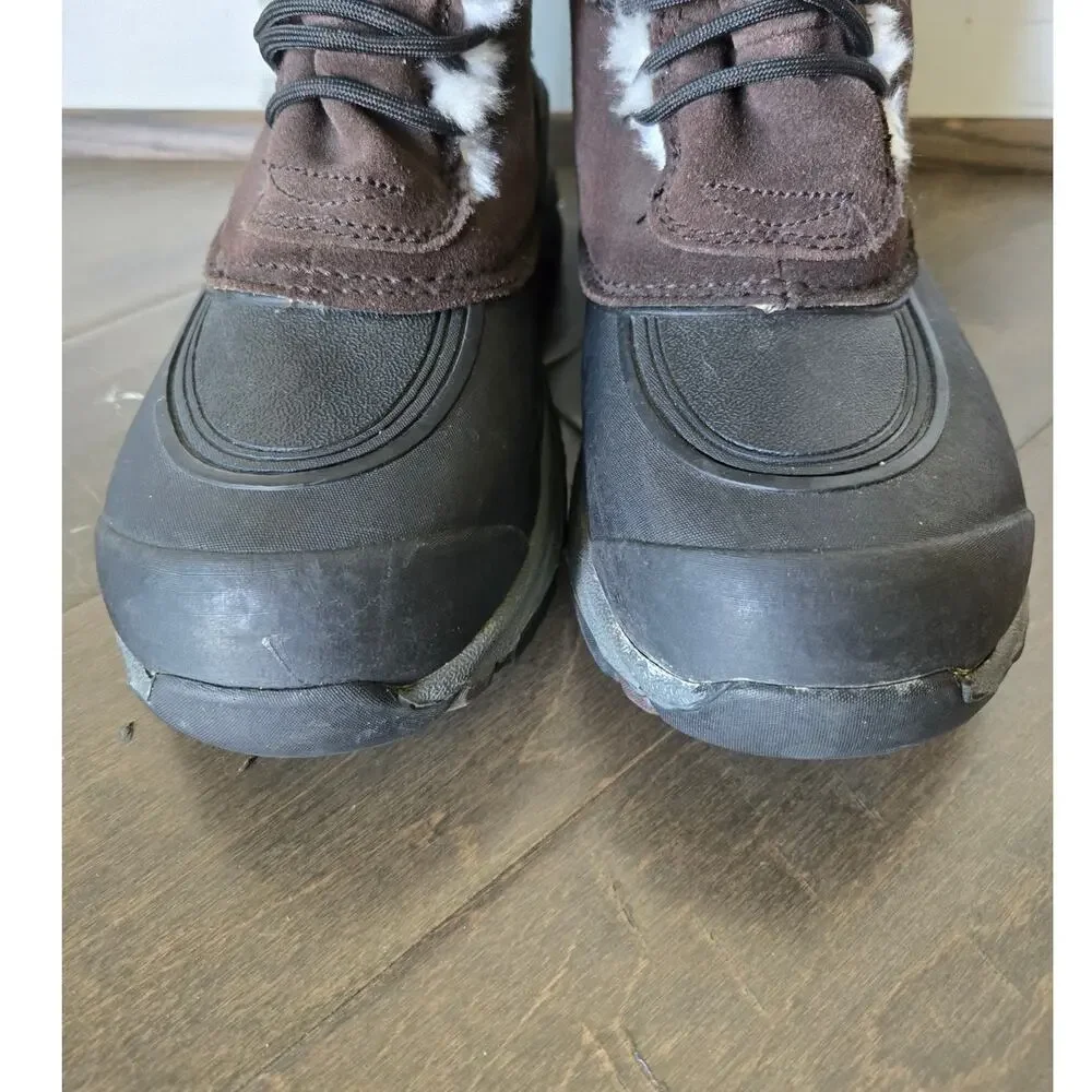 Lands' End Brown Suede Faux Fur Winter Snow Boots Women's US 8 Waterproof